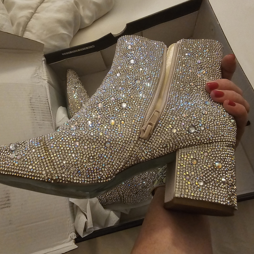 Betsey Johnson Silver Crystal Ankle Booties